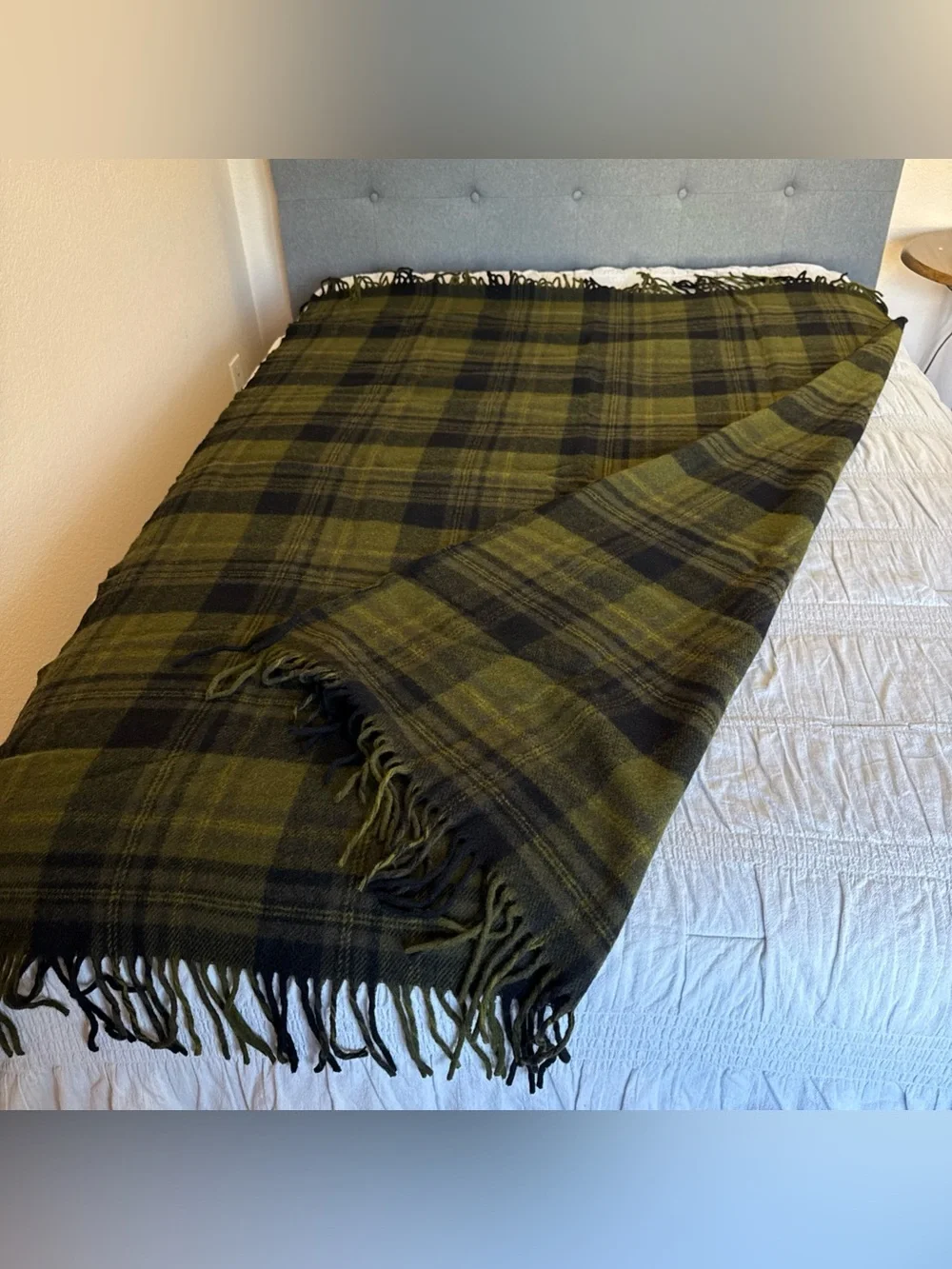 VTG Pendleton 100% Virgin Wool Plaid Tartan Fringe Blanket Throw 52